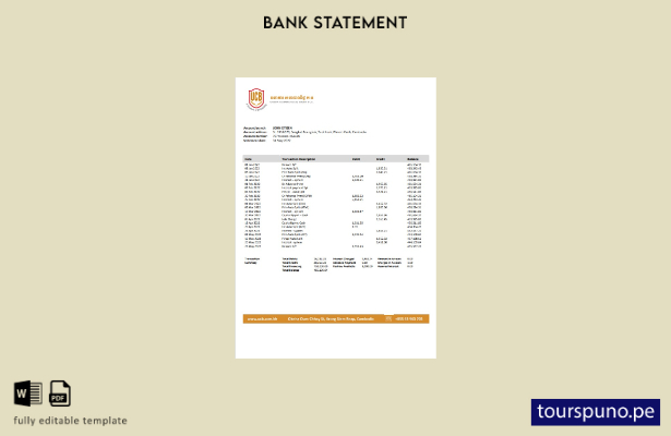 listo para imprimir plantilla de Word   extracto bancario comercial de la Unión 